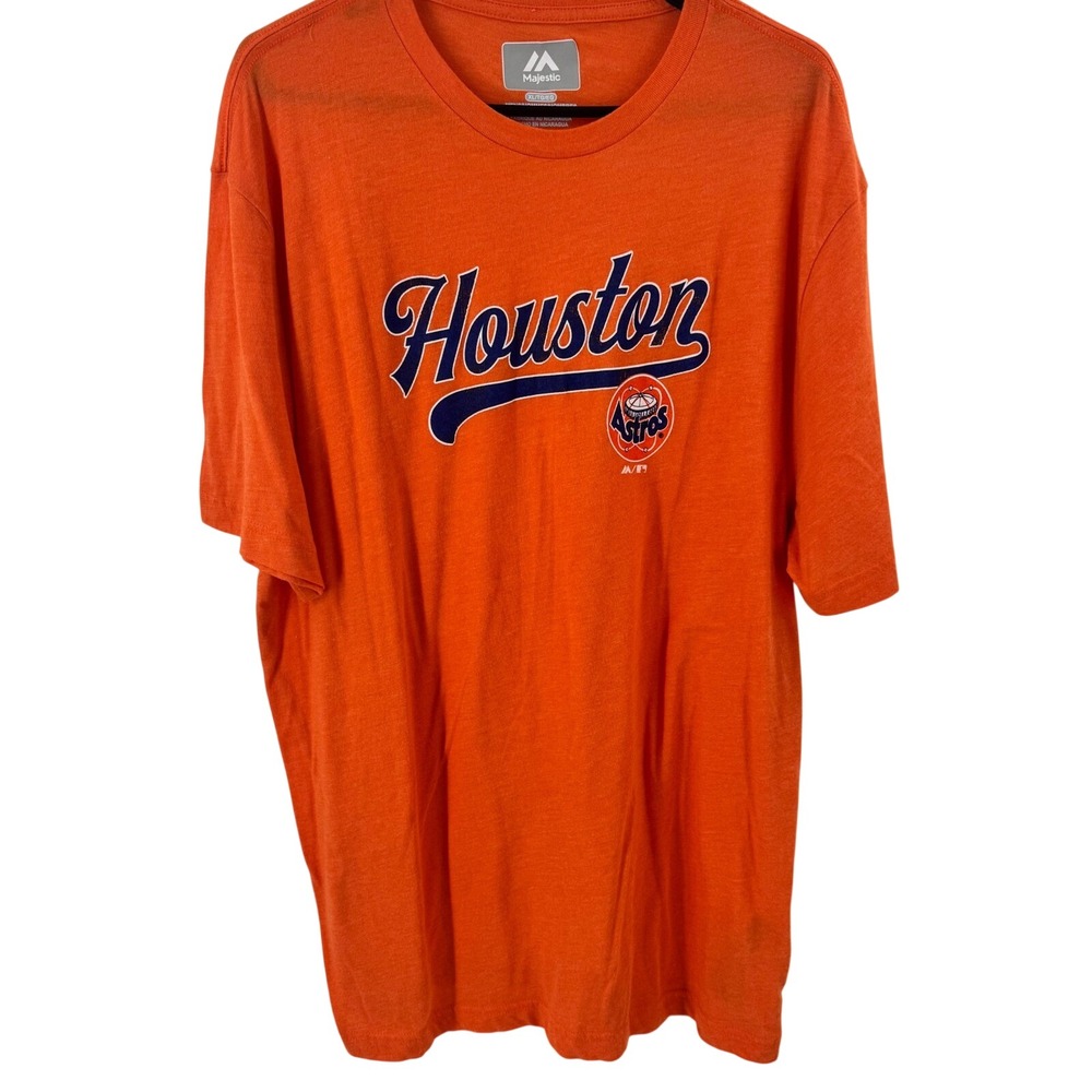 Majestic Houston Astros Mens XL Orange Heather Graphic T-Shirt MLB Baseball Tee